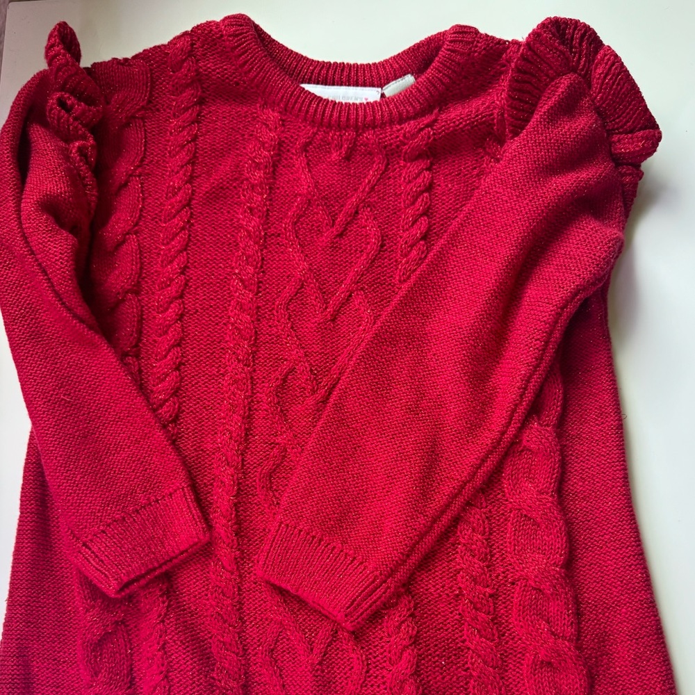 Children’s place holiday red sparkle ruffles sweater dress - size 18-24 months